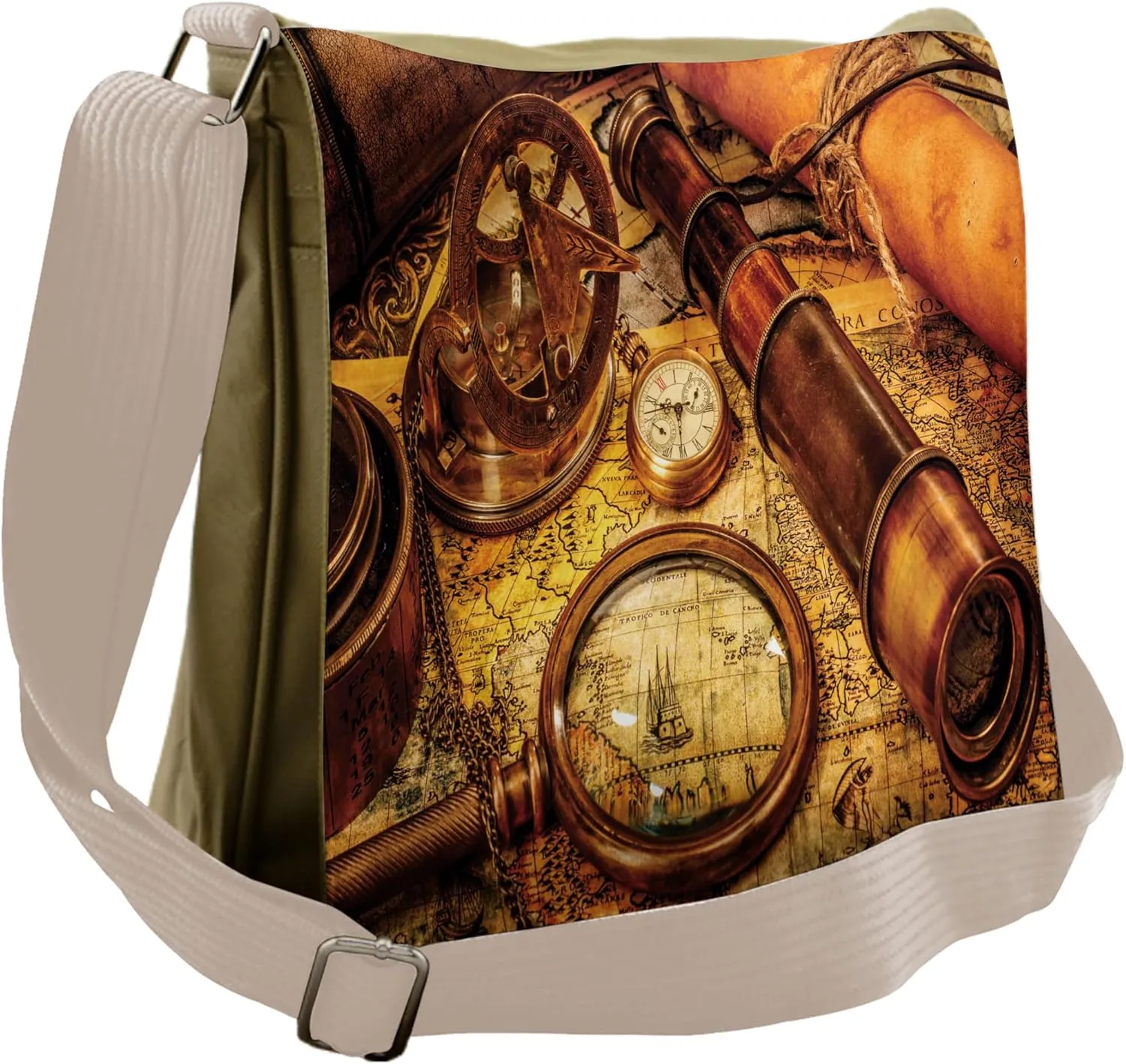 Old Map Nautical, Unisex Cross-body Ambesonne Brown tabulate Messenger Bag, Watch on 