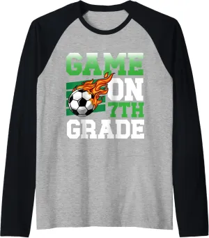 On 7th Grade Soccer Sports Back To School Kids Raglan center eternal Baseball Tee Funny Game 