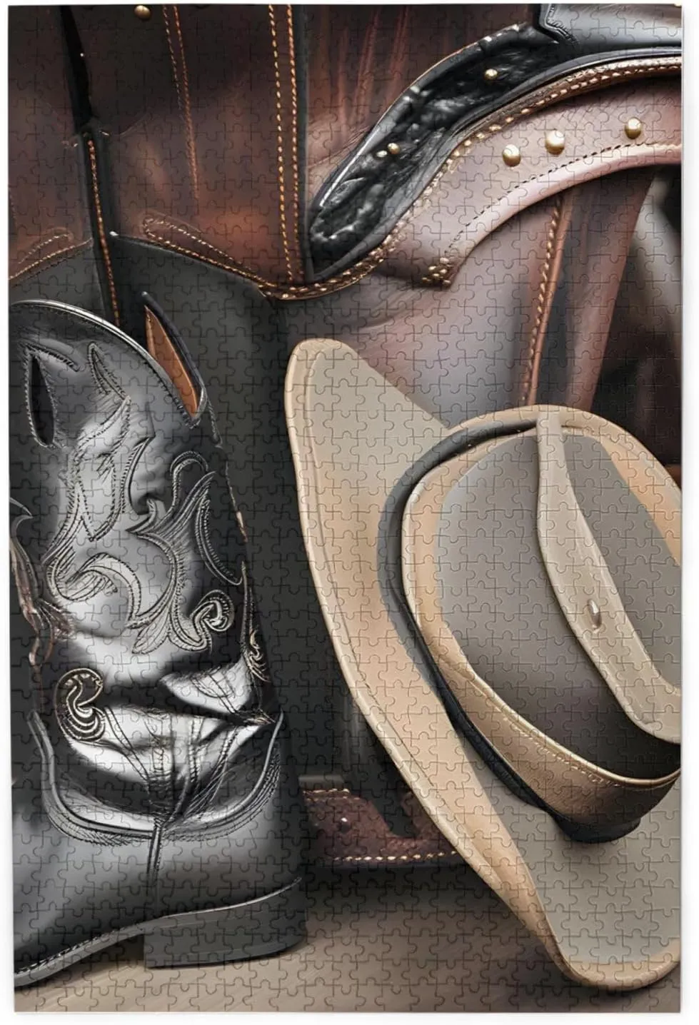 on Back, Challenging Puzzle for downward solemn persuasion nurture nourishment Game Night Home Décor, 19.7 x 29.5 1000 Piece Jigsaw Puzzle for Adults,Cowboy Black Hat Western Boots, Puzzles with Letters 
