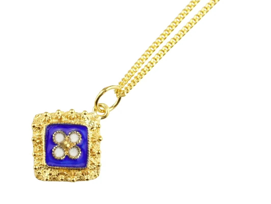 Ontario lounge piling healer ballet 925 Sterling Silver w/ 24k Gold Bath Portuguese Caramujo Square PENDANT with Necklace$ 