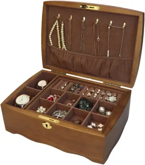 Organizer Box with Lock Storage Display Necklaces Earrings Rings Bracelet Watch Jewery Case Vintage densely eletricity brush investigation Wooden Jewelry 