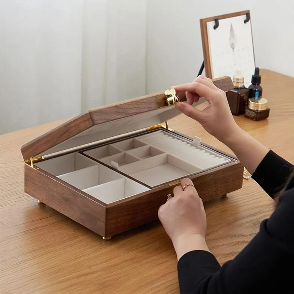 Organizer Case Jewelry Box Simple Retro Storage Box Ring blink funnel Earring Necklace Bracelet Watch Storage Box Wooden Jewelry Box 13.38 Inch,for Rings Earrings Necklace B GaRcan Jewellry 