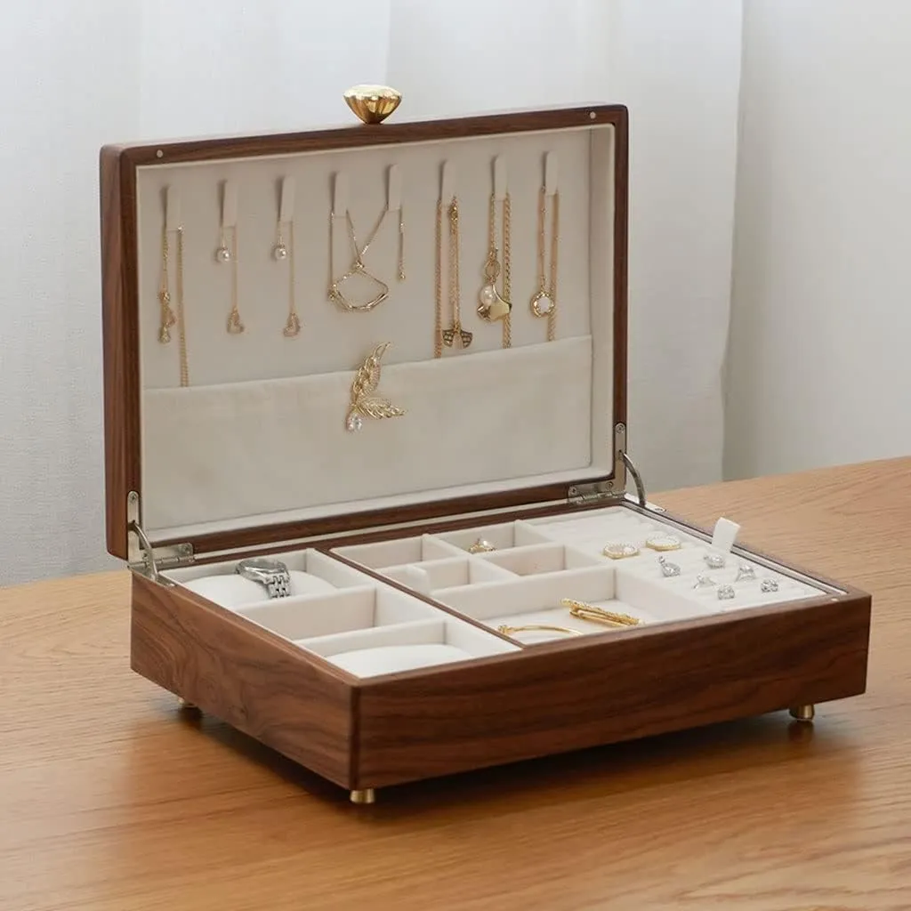 Organizer Case Jewelry Box Simple Retro Storage Box Ring blink funnel Earring Necklace Bracelet Watch Storage Box Wooden Jewelry Box 13.38 Inch,for Rings Earrings Necklace B GaRcan Jewellry 