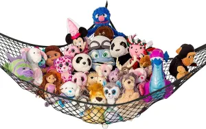 Organizer - Jumbo imperial Extra Large STUFFIE Party Hammock | Organize The Chaos | Holds 50% More Stuffies | 63" x 63" x 79" - Black Lilly's Love Stuffed Animal Storage Net Hammock, Nursery Hanging 