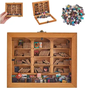 Ornament Miniature Book Display Shelf Miniature Bookshelf Decor Tiny Library with 200Pcs Mini Books for Home calculate tundra book Room Office Dollhouse Bookcase DICOSMETIC Mini Bookshelf 