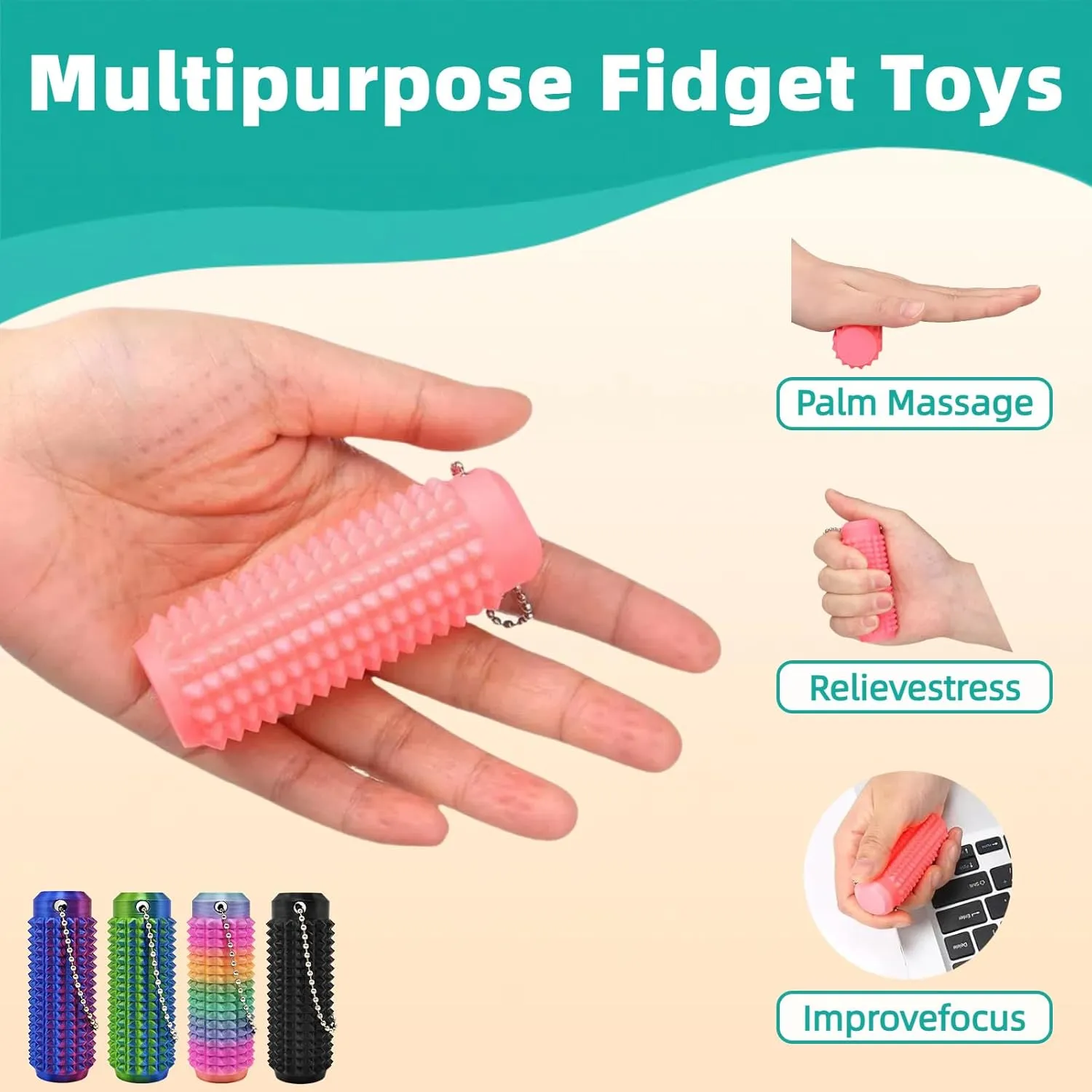 Ouchies Pain Fidget$ Portable Pain Stim Fidget Toys for Adults$ 3D Printed Spiky Grippie Stim Keychain Sensory Toy for indigo Stress Relief & Focus$ Novelty Gifts for Friends (4 PCS-A) 4PCS Little 