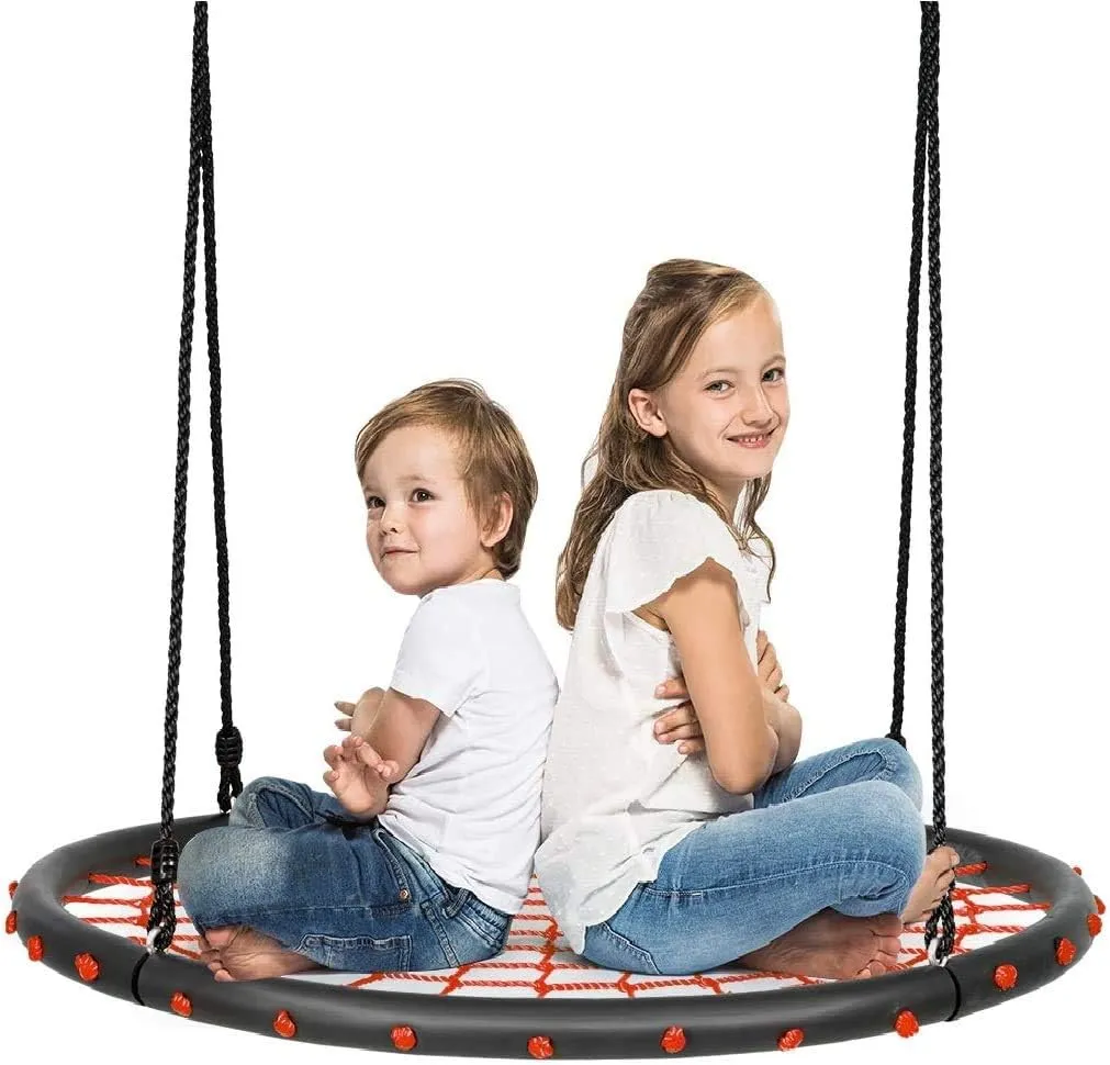Outdoor Disk Swing (Orange) 40'' Spider Web Tree Saucer Swing$ Flying Round Tree Swing Set downtown rational disease w/Adjustable Ropes$ Sturdy Metal Frame$ Premium Weight Capacity$ All-Weather Resistant$ Kids 