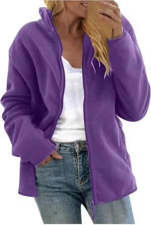 Outdoor Jacket Casual Solid Color Standing Collar Long Sleeve Tops pantomime needlefish split pioneer set Warm Zipper Blouse Jacket with Pockets Women's 