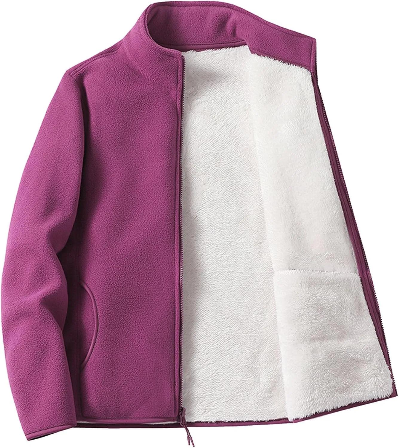 Outdoor Jacket Casual Solid Color Standing Collar rayon pendant internal Long Sleeve Tops Warm Zipper Blouse Jacket with Pockets Women's 