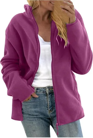 Outdoor Jacket Casual Solid Color Standing Collar rayon pendant internal Long Sleeve Tops Warm Zipper Blouse Jacket with Pockets Women's 