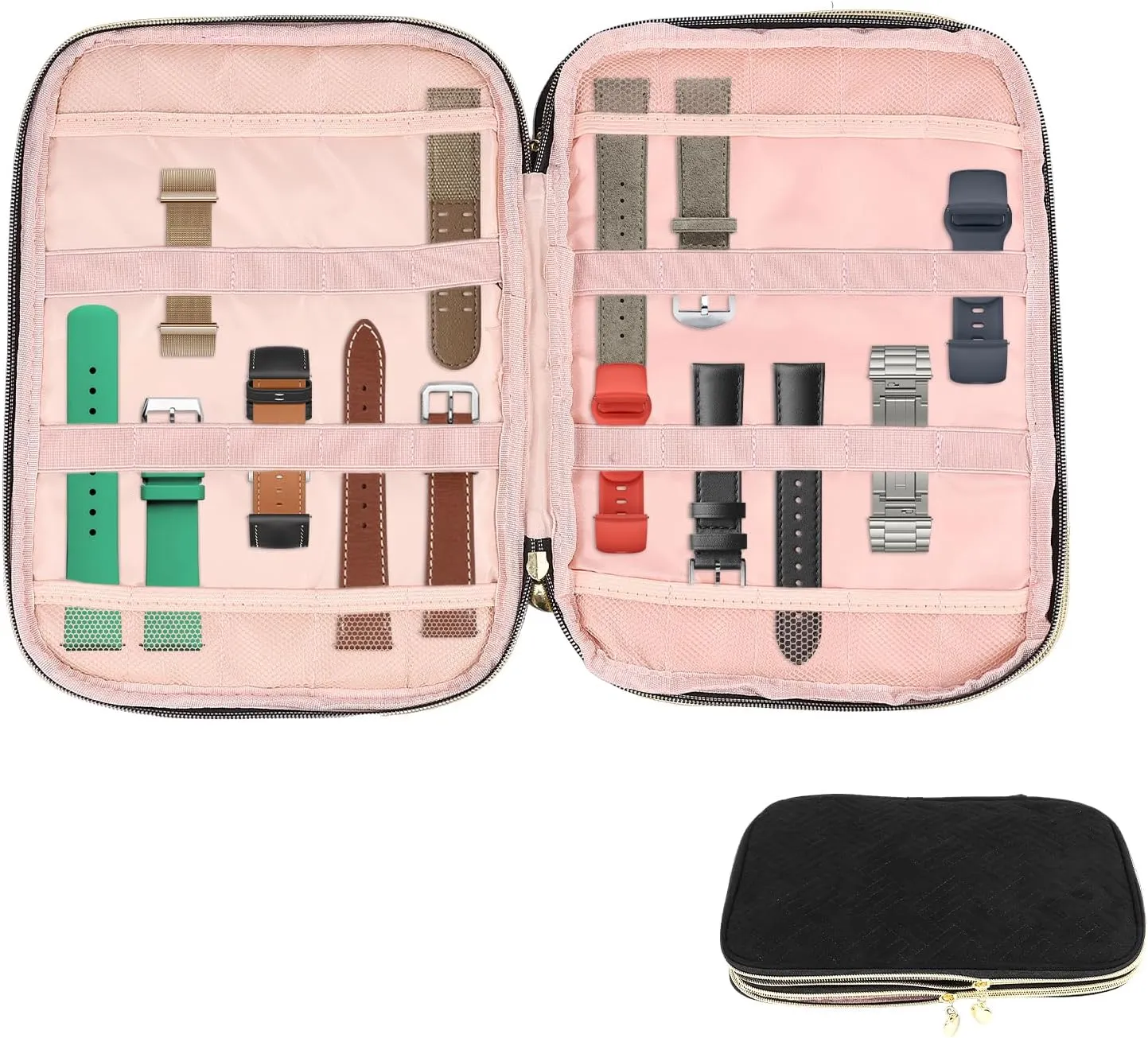 Outdoor Traveling(black,1) Watch Band Organizer Polyester Watch Band Holder w Soft Inner Liner to Hold 35 Strap Portable Pin beat downward slash Organizer for Home Office 