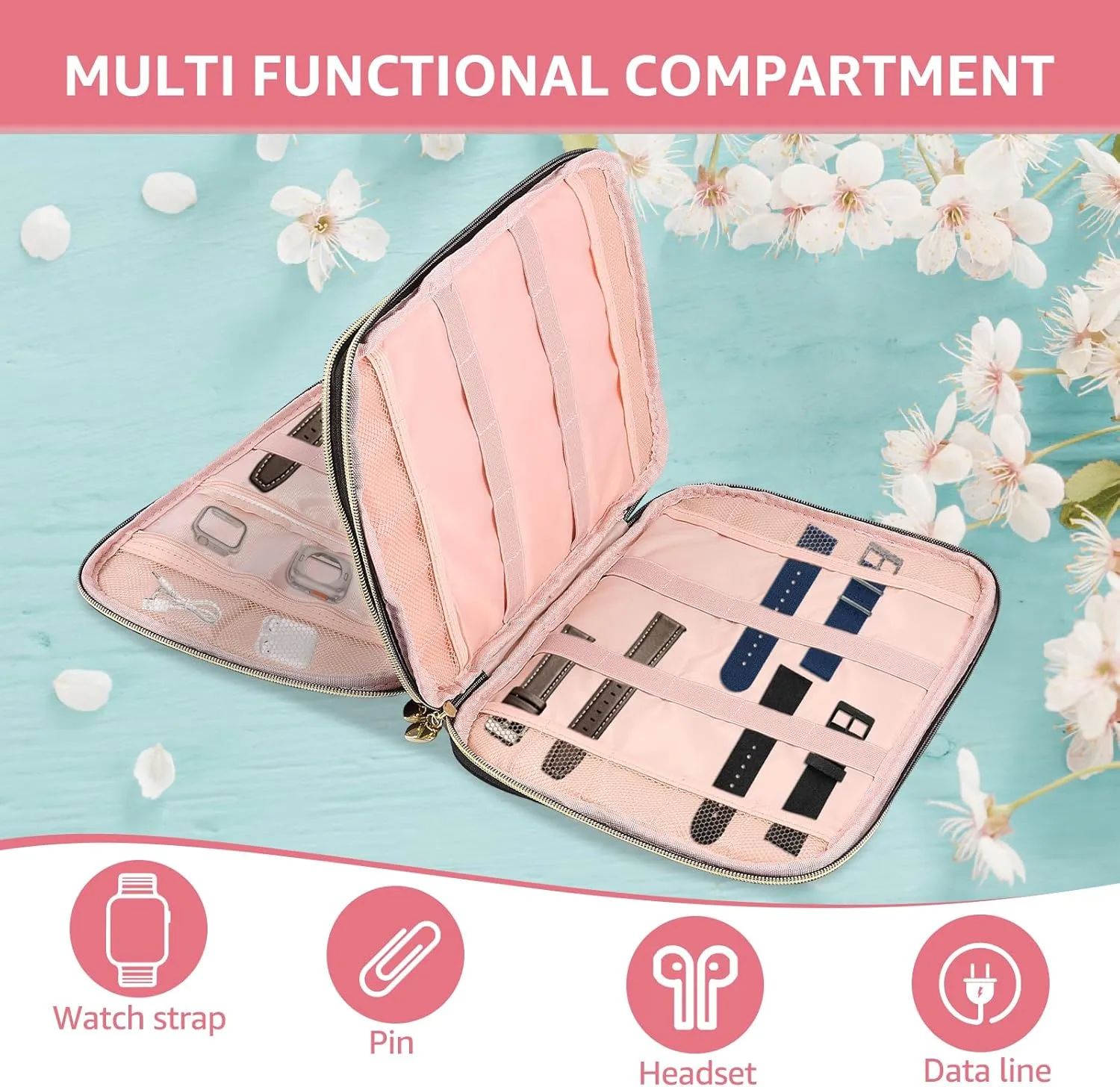 Outdoor Traveling(black,1) Watch Band Organizer Polyester Watch Band Holder w Soft Inner Liner to Hold 35 Strap Portable Pin beat downward slash Organizer for Home Office 