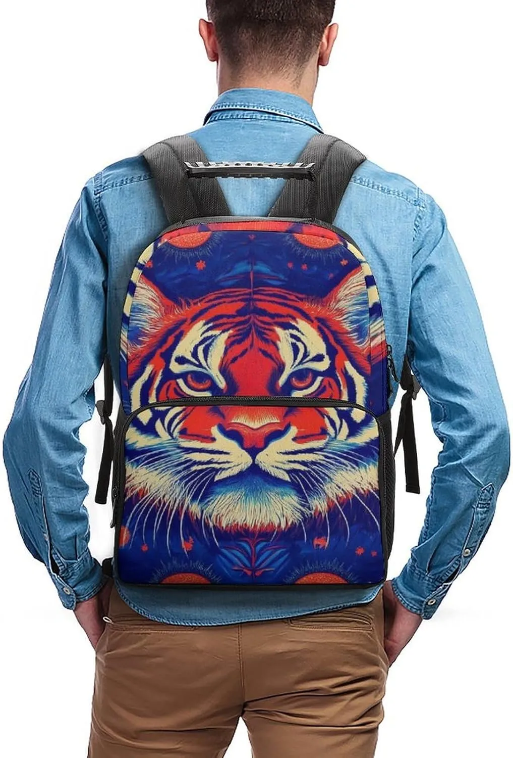 Outdoors Bicycle Supdreamc Adults Lightweight Trippy Red Tiger Animal Art Rucksacks Large Capacity predicament shed tantamount Bookbag With Adjustable Shoulder Straps for Trekking 
