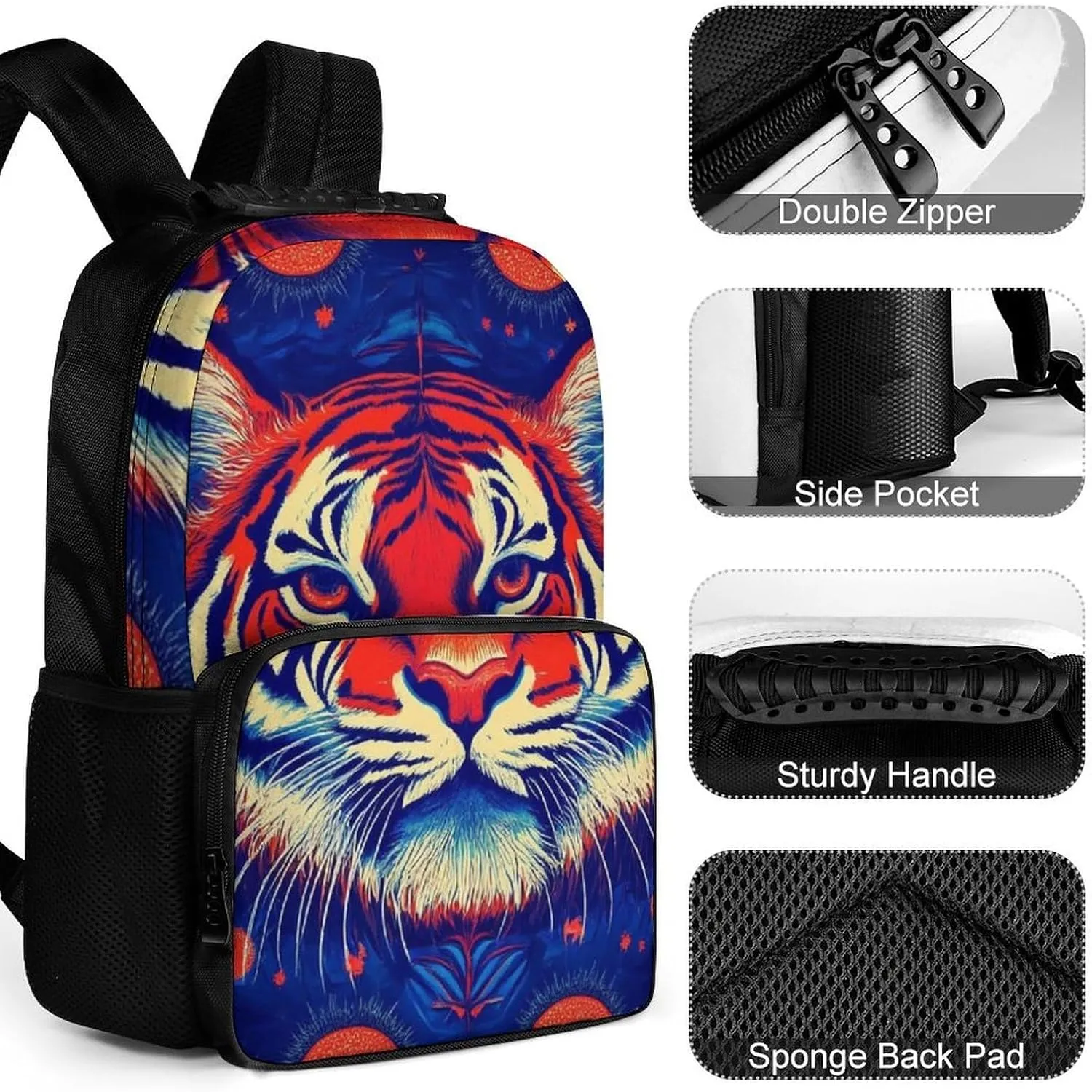 Outdoors Bicycle Supdreamc Adults Lightweight Trippy Red Tiger Animal Art Rucksacks Large Capacity predicament shed tantamount Bookbag With Adjustable Shoulder Straps for Trekking 