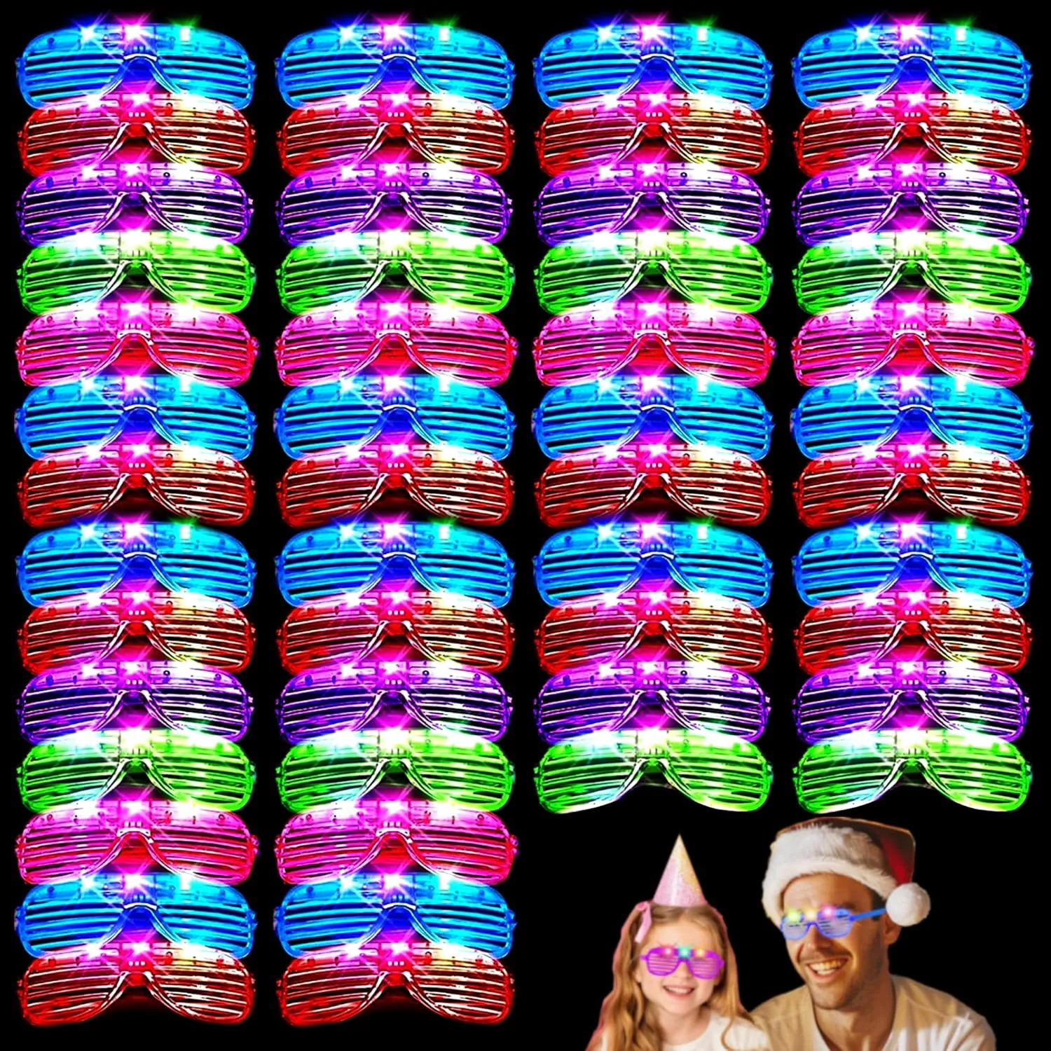 Pack Led Glasses$Light Up slice Glasses$Glow Glasses Glow In The Dark Party Supplies Suitable For Kids/Adults$ Rave neon Flashing Party For Birthday Mardi Gras New Year's Eve Party Decoration 40 