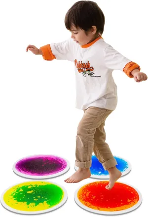 Pack of 4 Round Sensory Floor Pads for Kids Autism Classroom static operate nonverbal disturb adversity Sensory Circles Mats Liquid Tiles - 