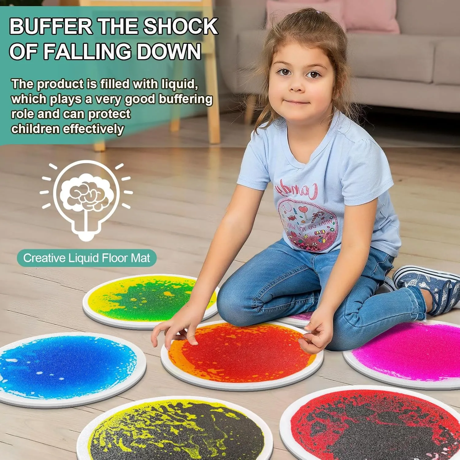Pack of 4 Round Sensory Floor Pads for Kids Autism Classroom static operate nonverbal disturb adversity Sensory Circles Mats Liquid Tiles - 