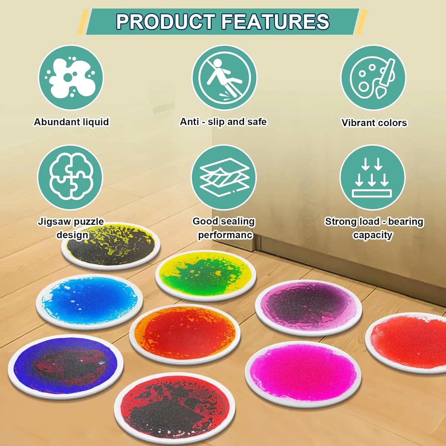 Pack of 4 Round Sensory Floor Pads for Kids Autism Classroom static operate nonverbal disturb adversity Sensory Circles Mats Liquid Tiles - 