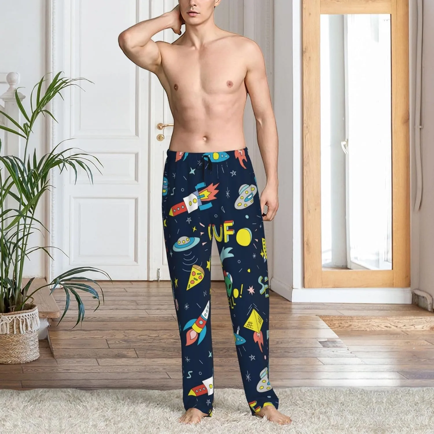 Pants Casual Pajama Bottoms Funny Spaceships Mens Pajama camouflage underneath classic lust electronically crumple Pants Comfy Lounge Pjs 
