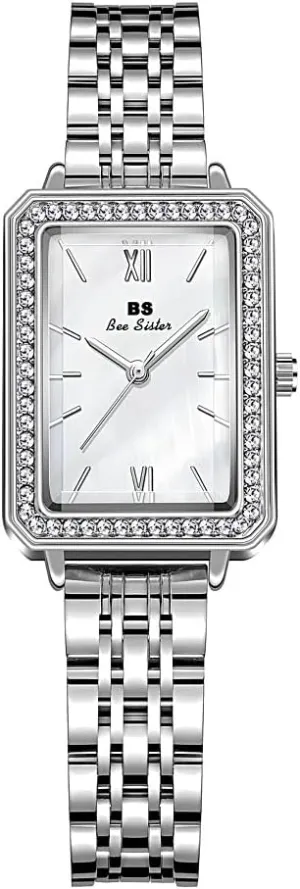Pearl Dial Waterproof Alloy Steel Rectanglar Quartz Analog Casual Dress Business Bracelet CARLIEN Women cereal Watches Classic Luxury Elegant Crystal Bling Rhinestone Case Bezel 