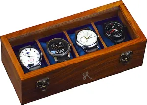 Peoples and Events | Handmade Superior Indian Rosewood Four slot Mens Watch Display Case Box for Men | Wooden Mens Watch Box motif | Handmade Cushions - Made for Special 