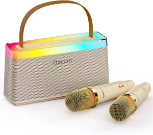 Perfect as Birthday Toy Gift for Kids Aged 4-12 Karaoke Machine for Kids$ Mini Karaoke Machine with 2 Wireless shiny Microphones$ Dual Speakers$ RGB Dance Light$ Voice Changer$ TWS Mode$ 