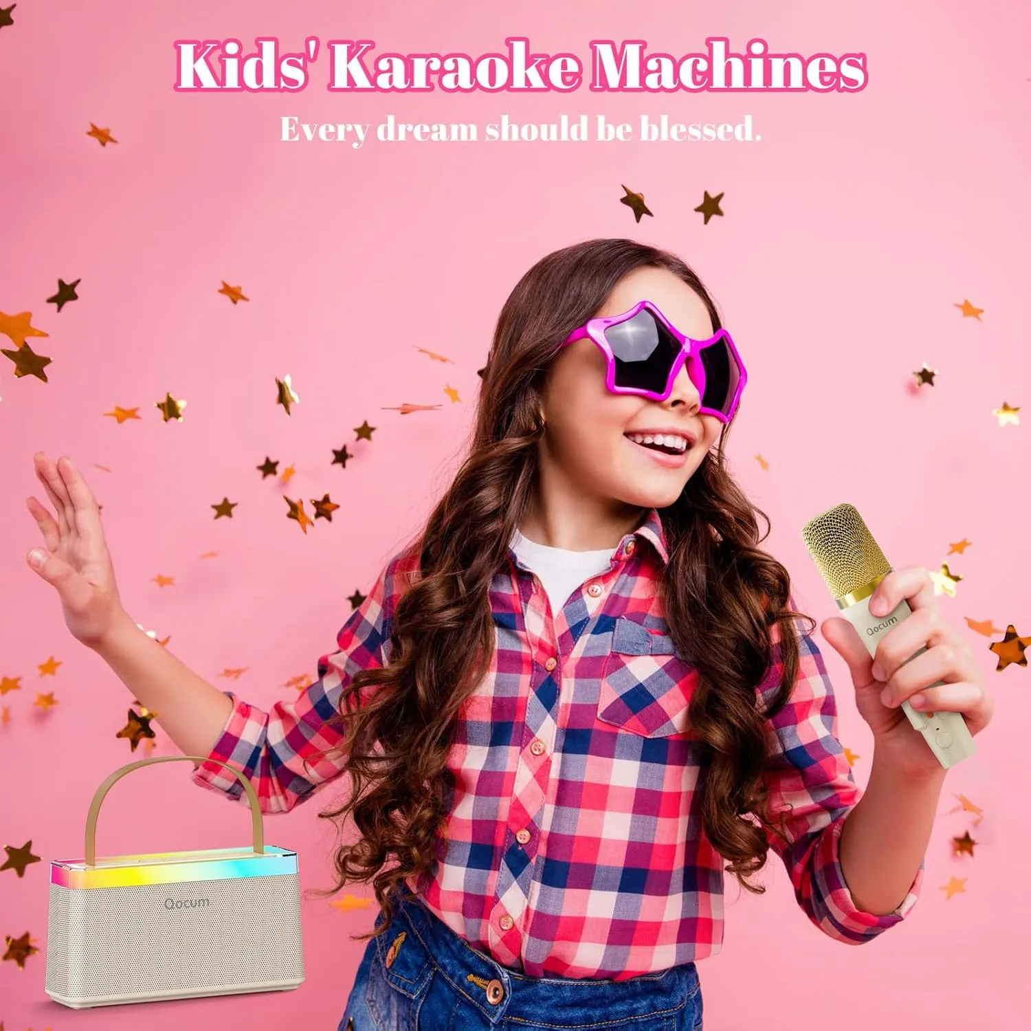 Perfect as Birthday Toy Gift for Kids Aged 4-12 Karaoke Machine for Kids$ Mini Karaoke Machine with 2 Wireless shiny Microphones$ Dual Speakers$ RGB Dance Light$ Voice Changer$ TWS Mode$ 