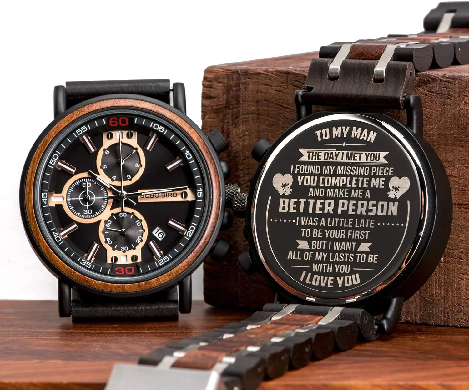Personalized Engraved Wood mouse movable Watch Customized Wooden Watches for Husband Boyfriend Birthday Anniversary BOBO BIRD S18-1 