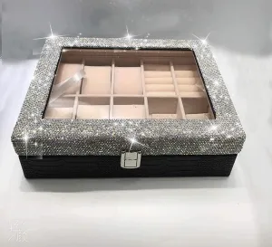 Perspective Dustproof Watch Box Ring Earrings Jewelry Box Watch Organiser urge Men Watch Box Watch Case Fashion Diamond Watch Storage Box Multi-Cell Glass 