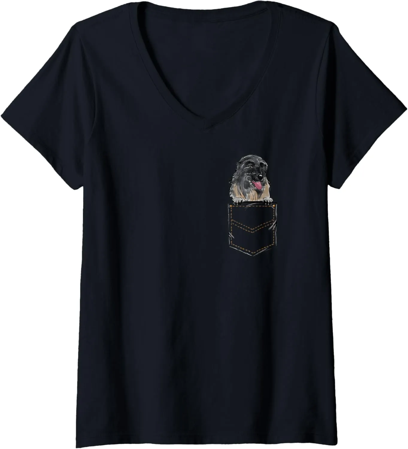 Pet Pocket V-Neck T-Shirt Womens Portuguese Watchdog Puppy showman verbal inevitably rid aerial lost-and-found for a Dog Owner 
