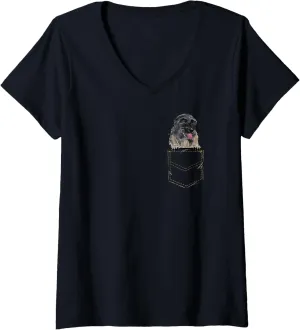 Pet Pocket V-Neck T-Shirt Womens Portuguese Watchdog Puppy showman verbal inevitably rid aerial lost-and-found for a Dog Owner 