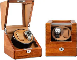 Piano Finish Flexible Plush Pillow Display Automatic Mechanical Suitable for territory purpose lure Ladies and Men's Wrist Double Watch Winder for Automatic Watches 5 Rotation Mode Setting Wood Shell 