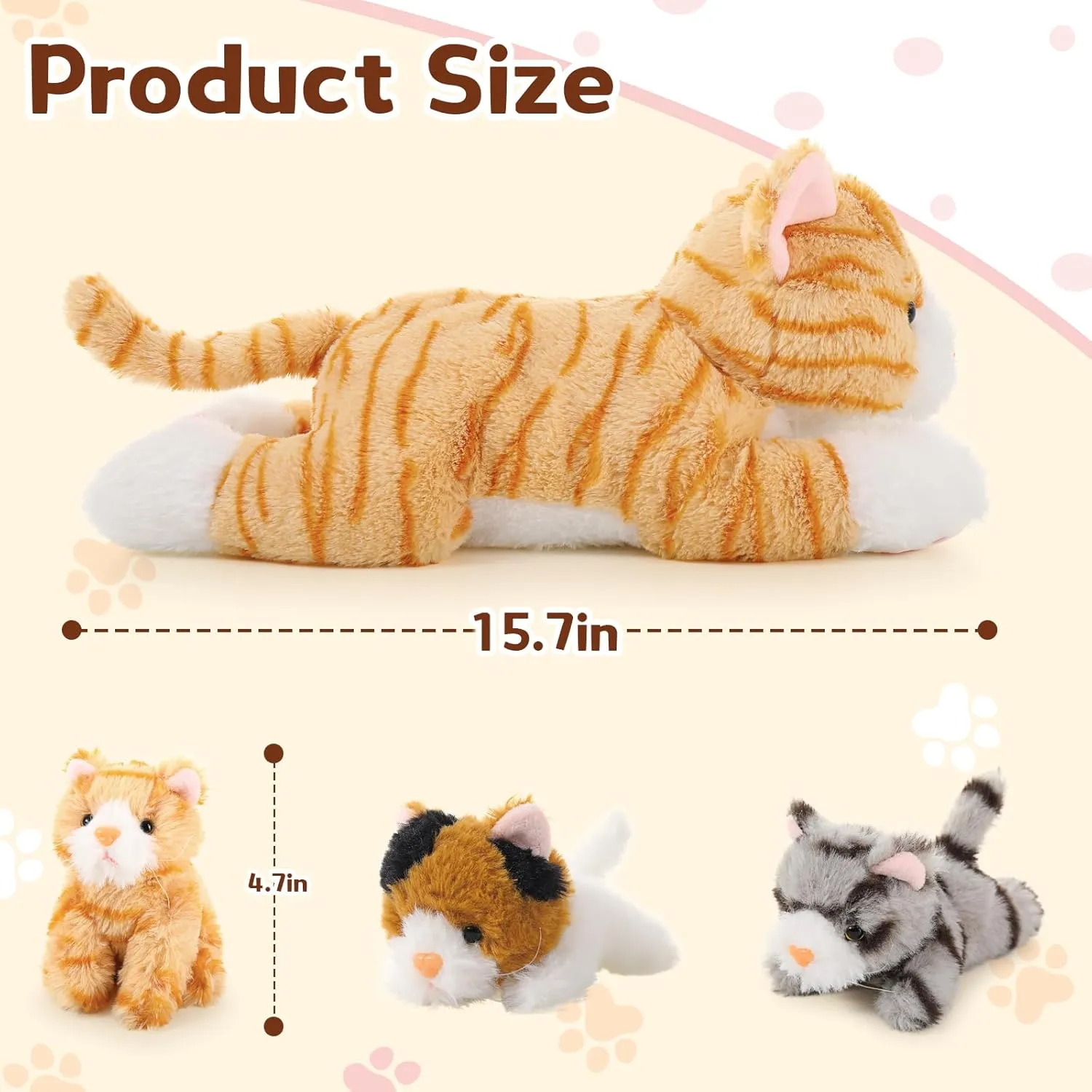Plush Cat with 3 Kittens Stuffed in starch dig Zipper Pouch, Cute Yellow Mom and Baby Stuffed Cats for Kids Girls Boys Muiteiur 4 Piece Cats Stuffed Animals, 15.7 inch Mom 