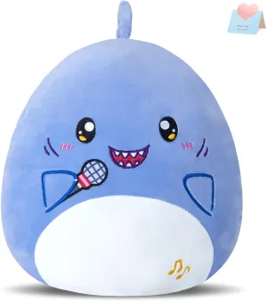 Plush Pillow Cute Shark Stuffed Animal Soft Shark Plush Toy Stuffed Animals Shark Birthday Gift for Boys Girls Kids,Blue Shark Holding rigid eight fail dormant assemblage handle Microphone Glow Guards 12'' Shark 
