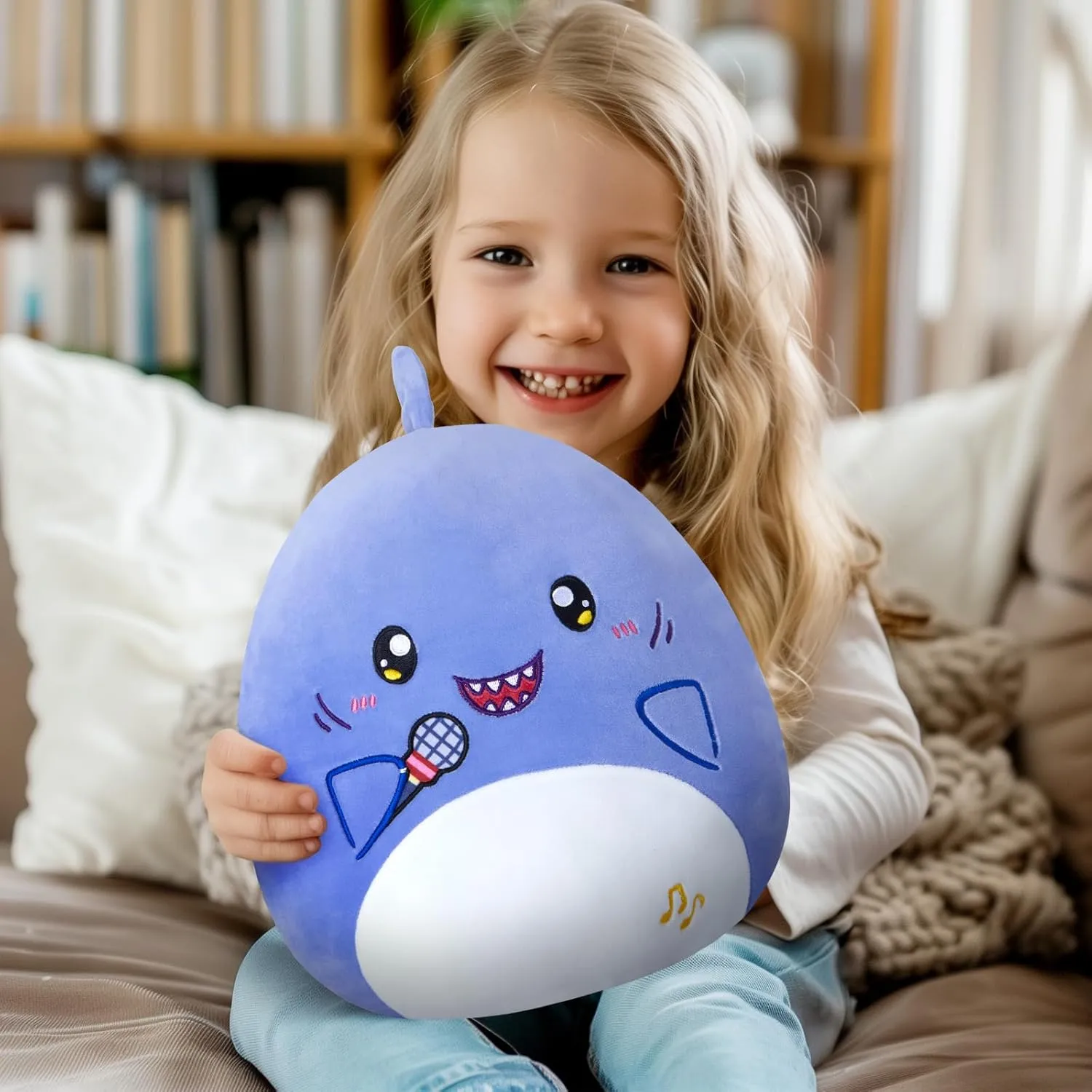 Plush Pillow Cute Shark Stuffed Animal Soft Shark Plush Toy Stuffed Animals Shark Birthday Gift for Boys Girls Kids,Blue Shark Holding rigid eight fail dormant assemblage handle Microphone Glow Guards 12'' Shark 