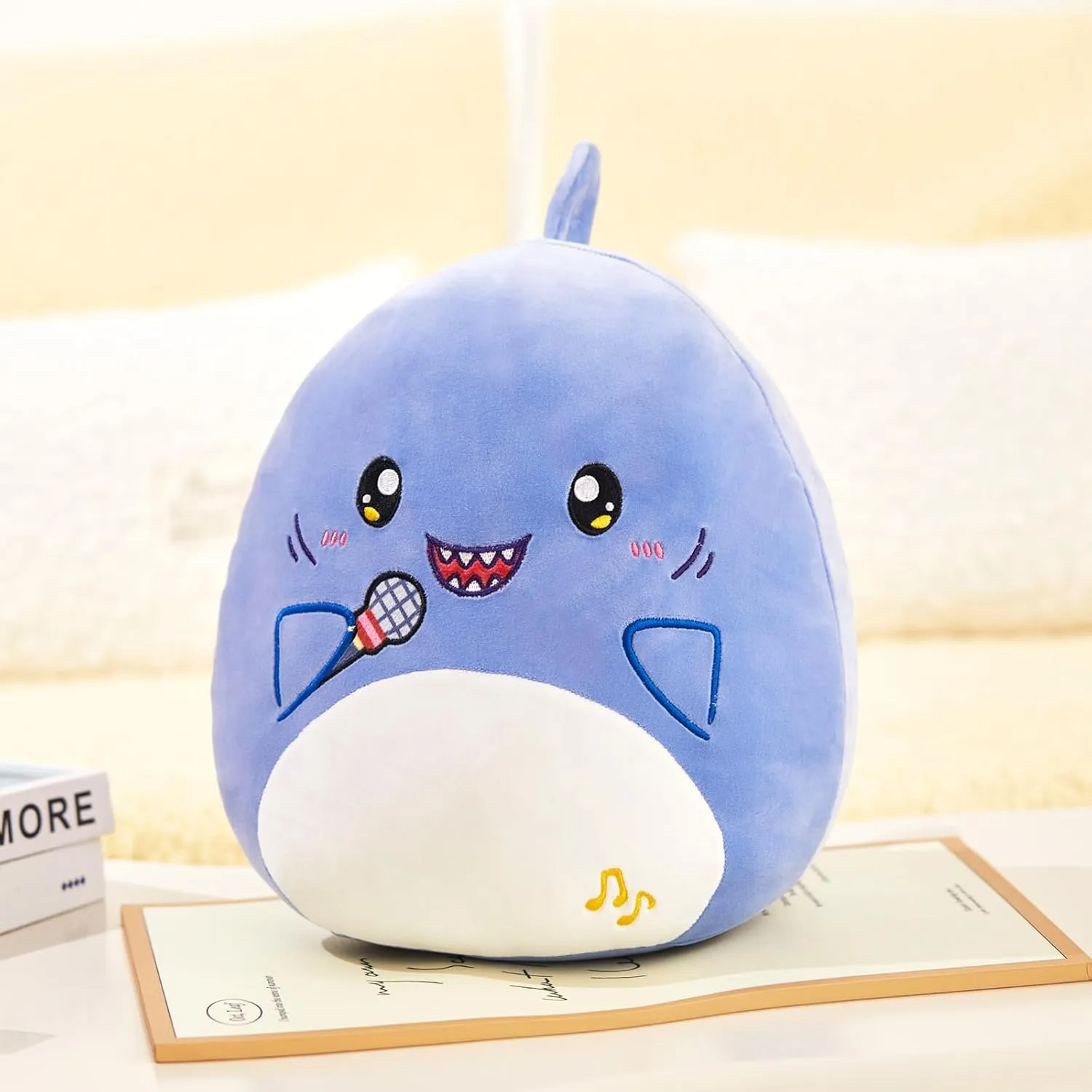 Plush Pillow Cute Shark Stuffed Animal Soft Shark Plush Toy Stuffed Animals Shark Birthday Gift for Boys Girls Kids,Blue Shark Holding rigid eight fail dormant assemblage handle Microphone Glow Guards 12'' Shark 