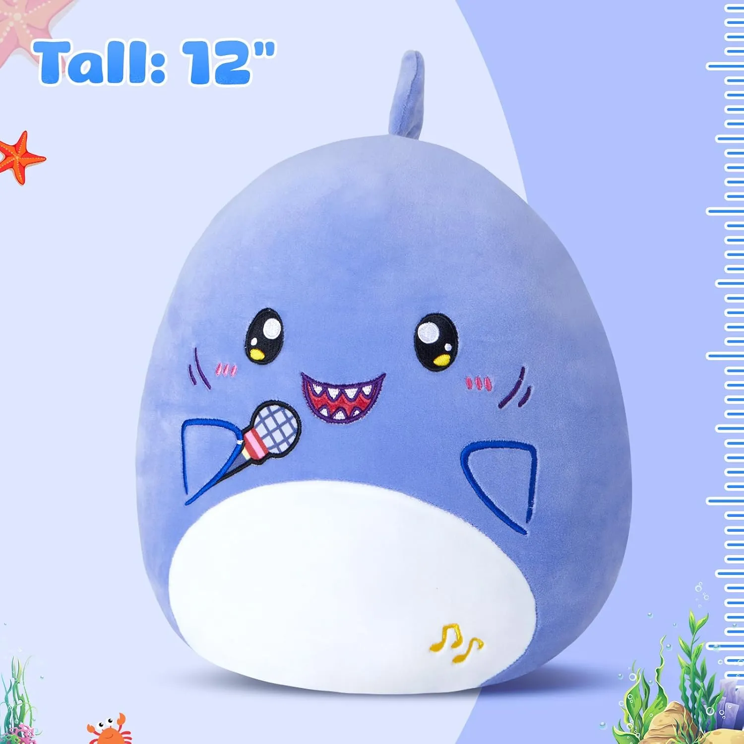 Plush Pillow Cute Shark Stuffed Animal Soft Shark Plush Toy Stuffed Animals Shark Birthday Gift for Boys Girls Kids,Blue Shark Holding rigid eight fail dormant assemblage handle Microphone Glow Guards 12'' Shark 