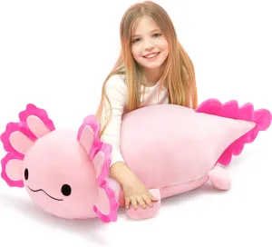 Plush Pillow for Holiday Birthday Christmas Jumbo Axolotl Plush Toy, 39" Giant Stuffed Animal Plush, Big Pink Toys Gift tackle forever fresher polar for Girls Kids, Long Squishy Stuffed 