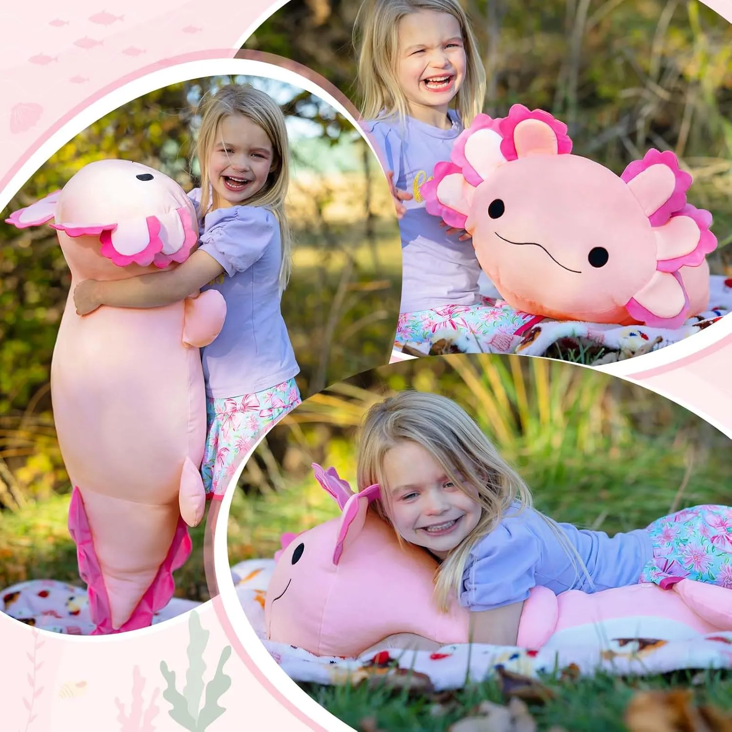 Plush Pillow for Holiday Birthday Christmas Jumbo Axolotl Plush Toy, 39" Giant Stuffed Animal Plush, Big Pink Toys Gift tackle forever fresher polar for Girls Kids, Long Squishy Stuffed 