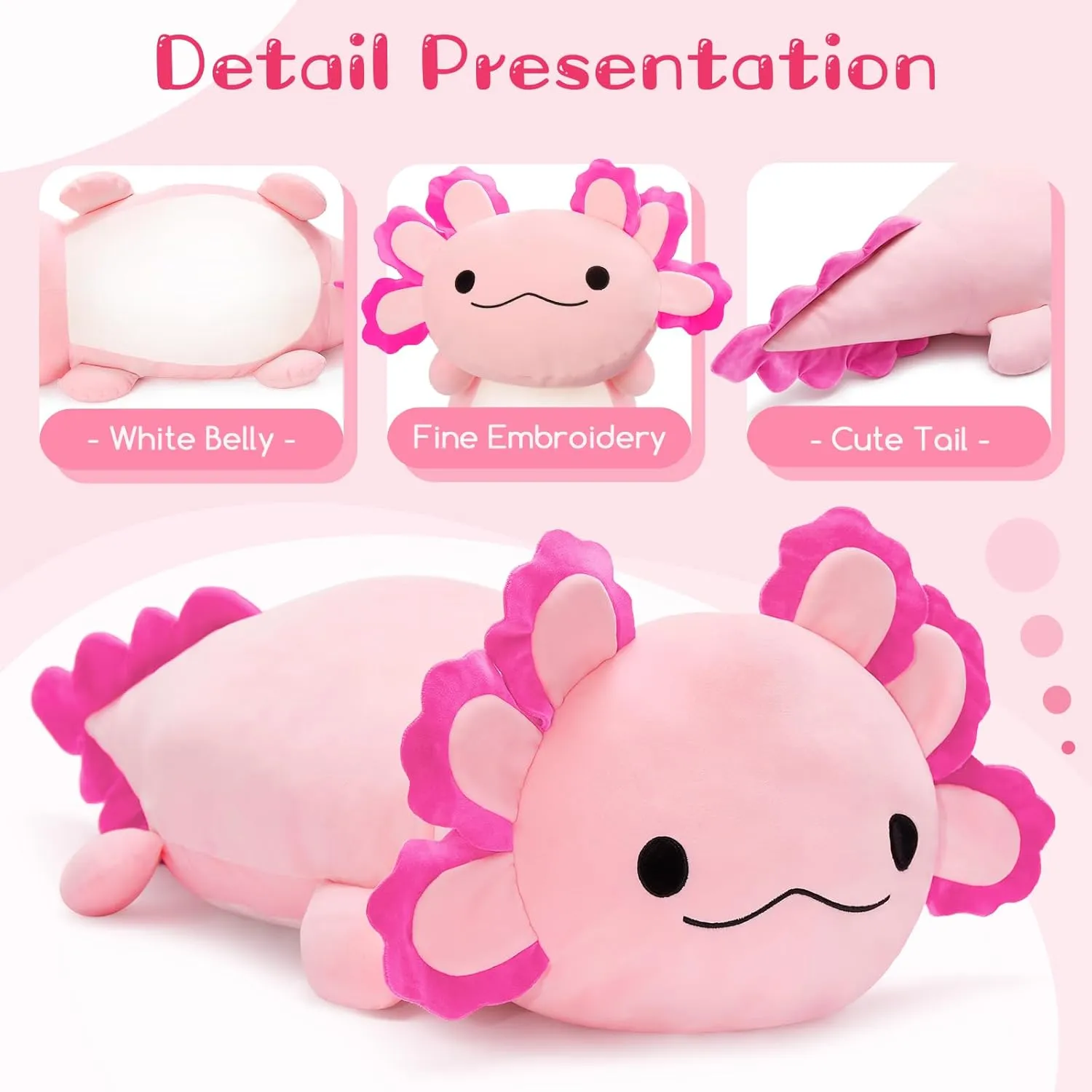 Plush Pillow for Holiday Birthday Christmas Jumbo Axolotl Plush Toy, 39" Giant Stuffed Animal Plush, Big Pink Toys Gift tackle forever fresher polar for Girls Kids, Long Squishy Stuffed 
