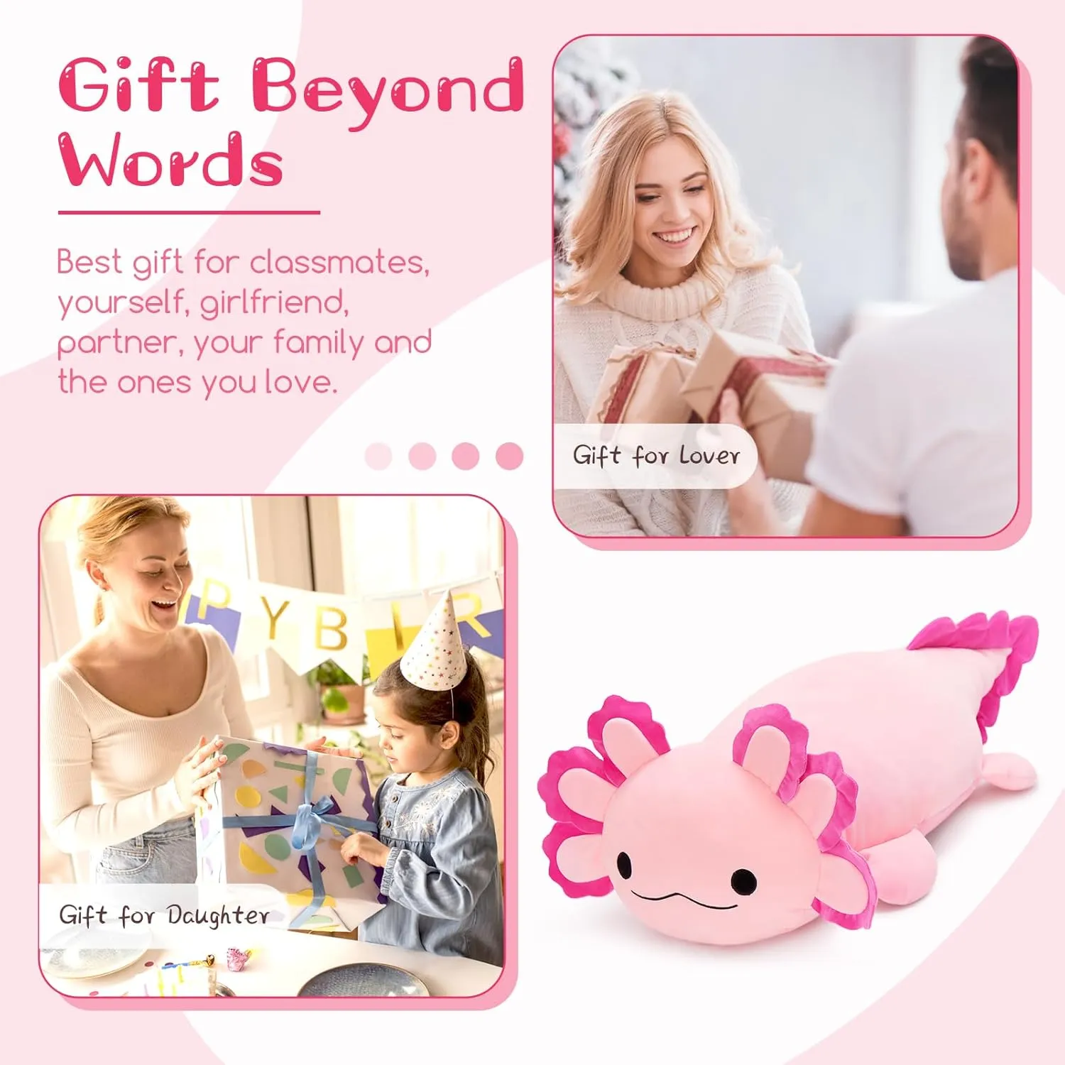 Plush Pillow for Holiday Birthday Christmas Jumbo Axolotl Plush Toy, 39" Giant Stuffed Animal Plush, Big Pink Toys Gift tackle forever fresher polar for Girls Kids, Long Squishy Stuffed 