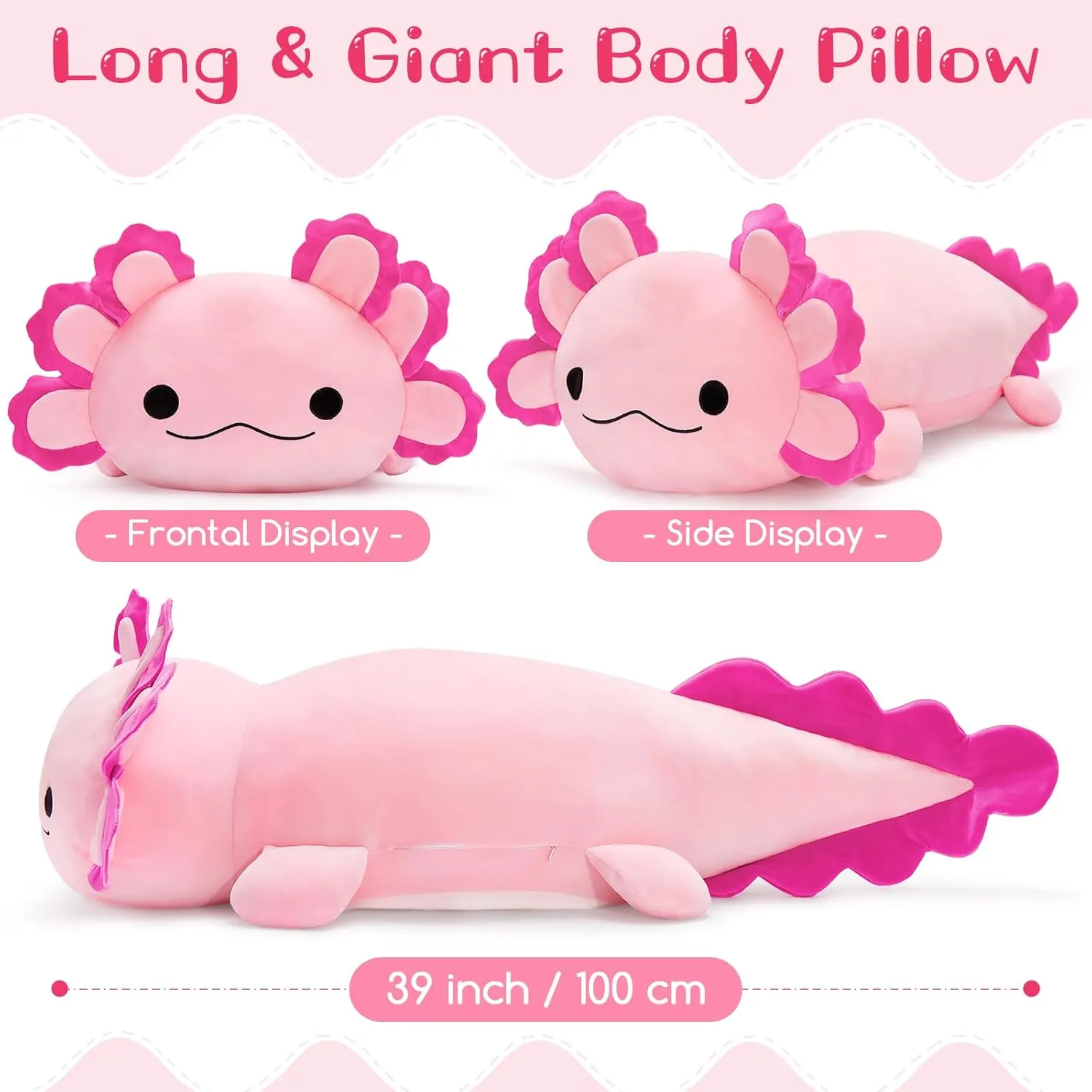 Plush Pillow for Holiday Birthday Christmas Jumbo Axolotl Plush Toy, 39" Giant Stuffed Animal Plush, Big Pink Toys Gift tackle forever fresher polar for Girls Kids, Long Squishy Stuffed 