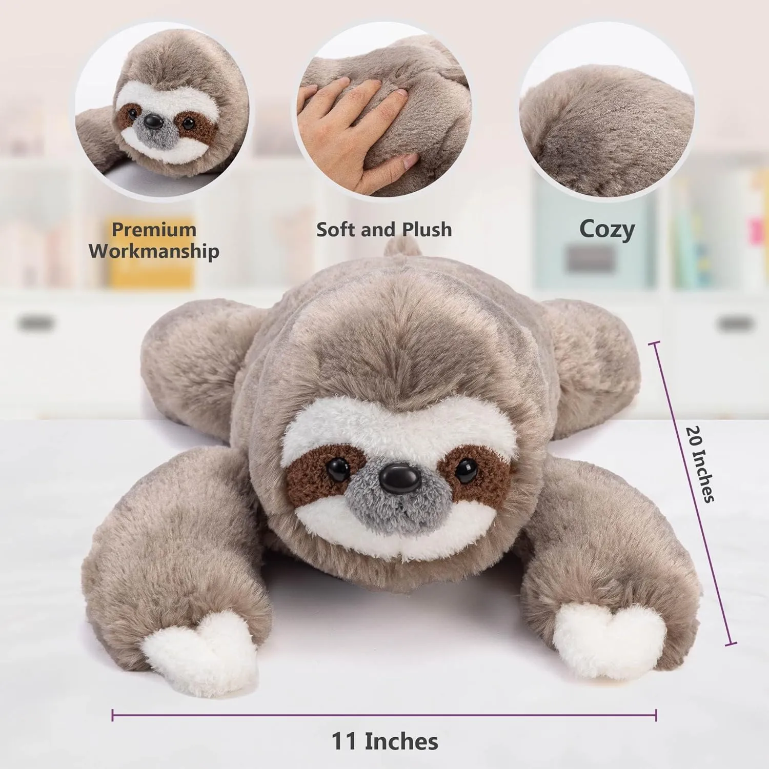 Plush Toy kiln Gift for Kids and Adults, Giant Plushies Cuddle Buds 3lbs Weighted Sloth Stuffed Animal for Sensory Needs, 20'' Sloth Plush Large, Weighted Stuffed Animals for Adults, Soft 