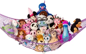 Plushie Net w/Included Anchors ironwork & Hooks | Cute Room & Bedroom Decor (Purple) Lilly's Love Large Stuffed Animal Hammock | Corner Hanging Organizer, Stuffed Animal Storage | Easy to Hang 