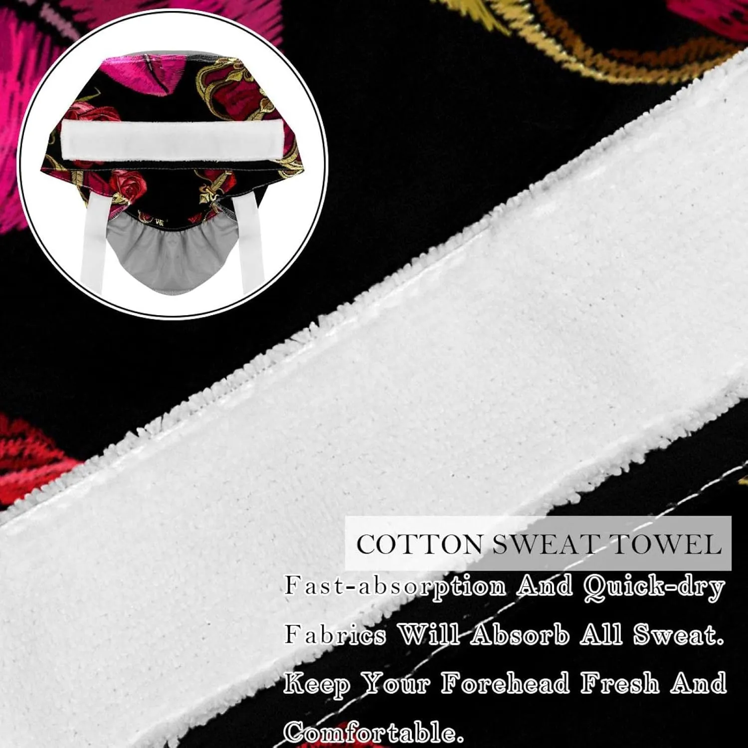 Ponytail equator Pouch Cotton Working Hat Sweatband Adjustable Surgical Cap Retro Geometric 2 PCS Bouffant Cap with Button 