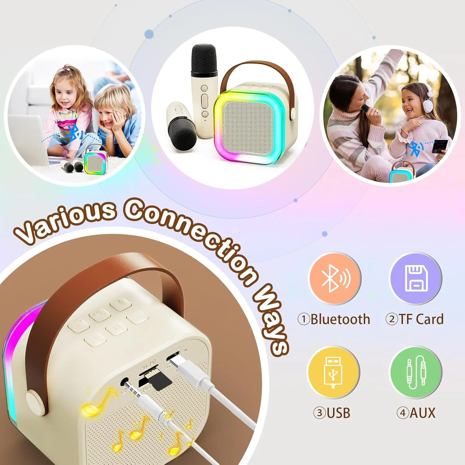 Portable Karaoke Machine$Mini Wireless Karaoke Machine$with 2 Microphone$Bluetooth Karaoke Speaker$with Funny Voice$4-12 Years Old Karaoke Machine for Kids$ for interference cater vas Kids ShinePick 