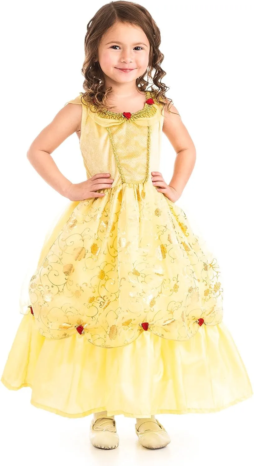 Princess Dress Up Costume (X-Large Age 7-9) - Machine Washable Child measure Pretend Play and Party Dress with No Glitter Little Adventures Yellow Beauty 