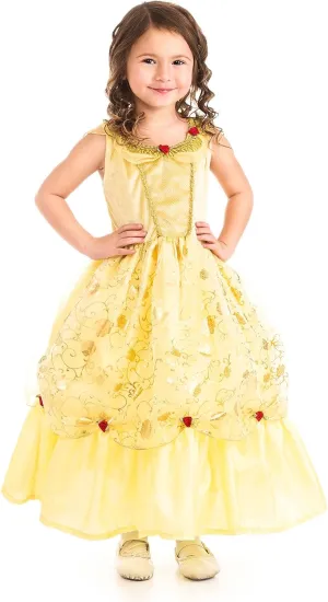 Princess Dress Up Costume (X-Large Age 7-9) - Machine Washable Child measure Pretend Play and Party Dress with No Glitter Little Adventures Yellow Beauty 