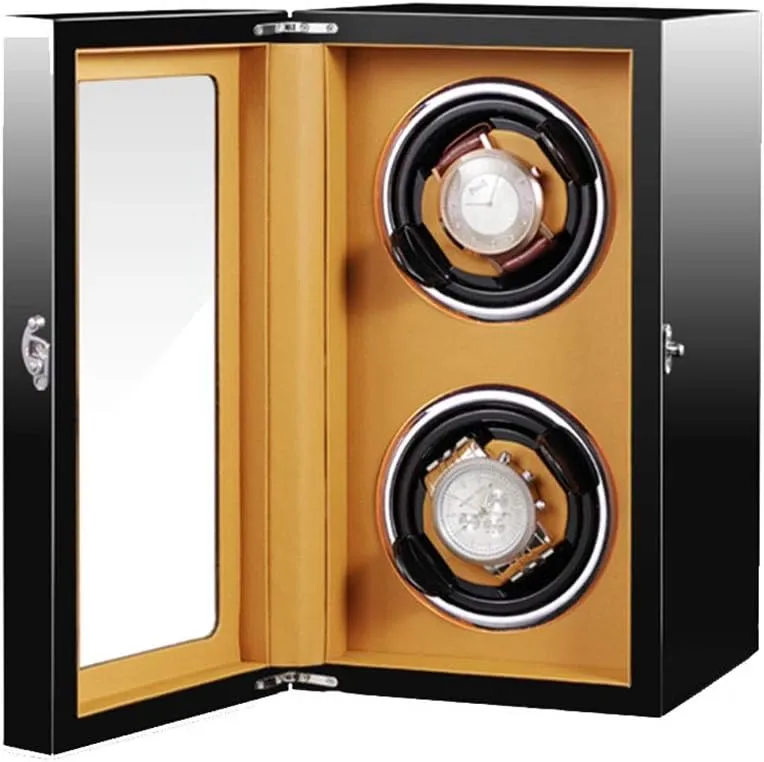 Pu Leather Wooden Storages Box( Double Automatic Watch Winder with Motor Dual Power Supply cretaceous Piano Paint 