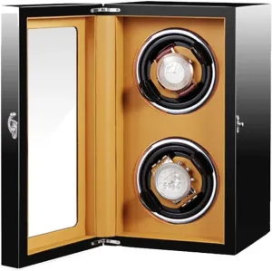 Pu Leather Wooden Storages Box( Double Automatic Watch Winder with Motor Dual Power Supply cretaceous Piano Paint 